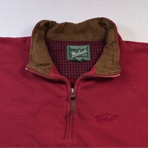 Woolrich Men's 1/4 Zip Sweatshirt Pullover Zip Pocket Dark Red XXL Gorpcore